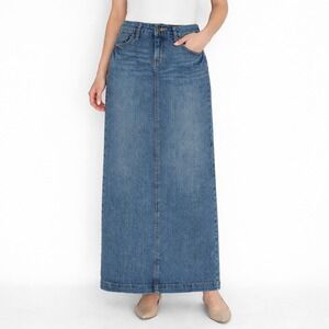 Y2K Hint Denim Maxi Skirt Long Straight Jean Skirt Blue 5 Pocket Casual Size 1/2